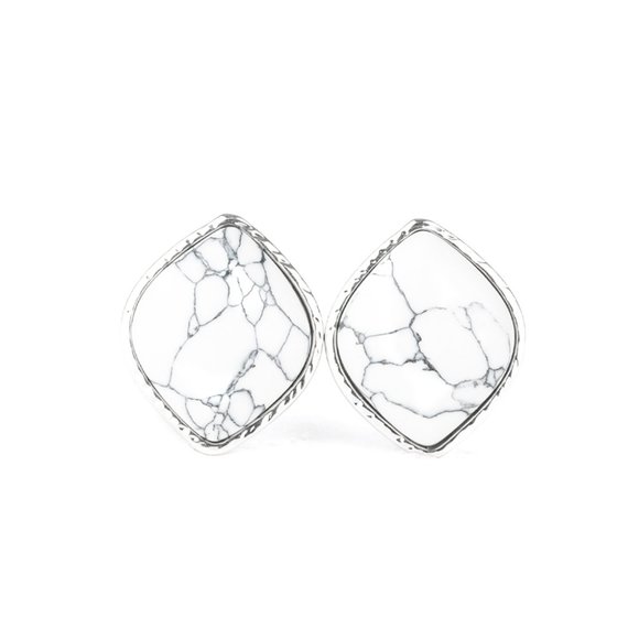 Marble Marvel - White Earrings - Picture 2 of 2